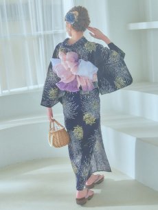 画像16: 【即日発送！】夜空×花火キラキラ浴衣 【浴衣3点セット 浴衣/帯/下駄】 [OF04] (16)