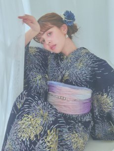 画像3: 【即日発送！】夜空×花火キラキラ浴衣 【浴衣3点セット 浴衣/帯/下駄】 [OF04] (3)