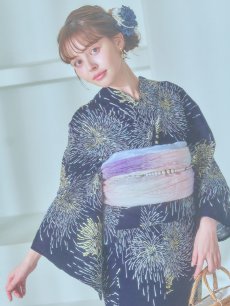 画像5: 【即日発送！】夜空×花火キラキラ浴衣 【浴衣3点セット 浴衣/帯/下駄】 [OF04] (5)