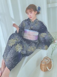 画像7: 【即日発送！】夜空×花火キラキラ浴衣 【浴衣3点セット 浴衣/帯/下駄】 [OF04] (7)