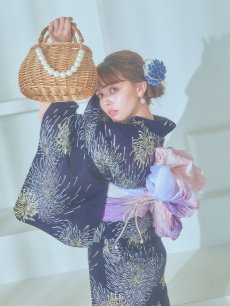 画像8: 【即日発送！】夜空×花火キラキラ浴衣 【浴衣3点セット 浴衣/帯/下駄】 [OF04] (8)