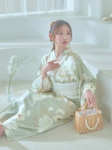画像11: 【即日発送】くすみグリーン×ホワイトフラワー浴衣 【浴衣3点セット 浴衣/帯/下駄】 [YMT] (11)