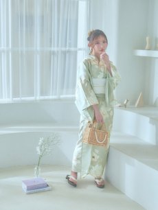 画像12: 【即日発送】くすみグリーン×ホワイトフラワー浴衣 【浴衣3点セット 浴衣/帯/下駄】 [YMT] (12)