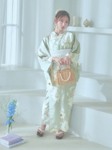 画像15: 【即日発送】くすみグリーン×ホワイトフラワー浴衣 【浴衣3点セット 浴衣/帯/下駄】 [YMT] (15)