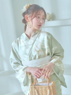 画像16: 【即日発送】くすみグリーン×ホワイトフラワー浴衣 【浴衣3点セット 浴衣/帯/下駄】 [YMT] (16)