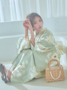 画像17: 【即日発送】くすみグリーン×ホワイトフラワー浴衣 【浴衣3点セット 浴衣/帯/下駄】 [YMT] (17)