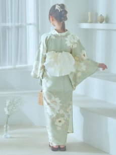 画像18: 【即日発送】くすみグリーン×ホワイトフラワー浴衣 【浴衣3点セット 浴衣/帯/下駄】 [YMT] (18)
