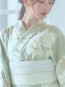 画像19: 【即日発送】くすみグリーン×ホワイトフラワー浴衣 【浴衣3点セット 浴衣/帯/下駄】 [YMT] (19)