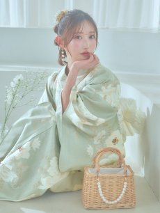 画像5: 【即日発送】くすみグリーン×ホワイトフラワー浴衣 【浴衣3点セット 浴衣/帯/下駄】 [YMT] (5)