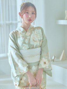 画像8: 【即日発送】くすみグリーン×ホワイトフラワー浴衣 【浴衣3点セット 浴衣/帯/下駄】 [YMT] (8)