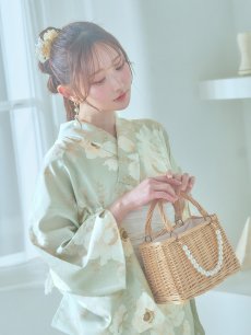 画像9: 【即日発送】くすみグリーン×ホワイトフラワー浴衣 【浴衣3点セット 浴衣/帯/下駄】 [YMT] (9)