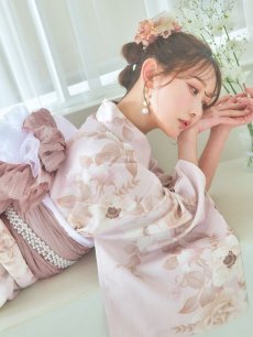 画像11: 【即日発送】ピンクベージュ×ホワイトローズ浴衣 【浴衣3点セット 浴衣/帯/下駄】 [YMT] (11)