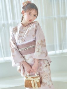 画像3: 【即日発送】ピンクベージュ×ホワイトローズ浴衣 【浴衣3点セット 浴衣/帯/下駄】 [YMT] (3)