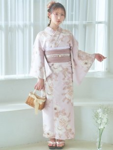 画像4: 【即日発送】ピンクベージュ×ホワイトローズ浴衣 【浴衣3点セット 浴衣/帯/下駄】 [YMT] (4)
