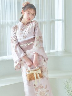 画像5: 【即日発送】ピンクベージュ×ホワイトローズ浴衣 【浴衣3点セット 浴衣/帯/下駄】 [YMT] (5)