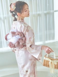 画像6: 【即日発送】ピンクベージュ×ホワイトローズ浴衣 【浴衣3点セット 浴衣/帯/下駄】 [YMT] (6)