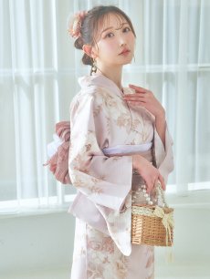 画像7: 【即日発送】ピンクベージュ×ホワイトローズ浴衣 【浴衣3点セット 浴衣/帯/下駄】 [YMT] (7)