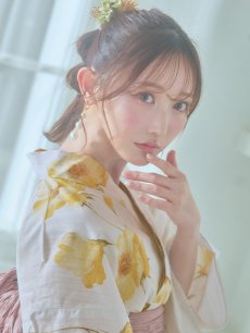 画像17: 【即日発送】白地にイエローの水彩花柄浴衣 【浴衣3点セット 浴衣/帯/下駄】 [YMT] (17)