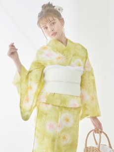 画像10: 【即日発送】イエローグリーン絞り柄浴衣 【浴衣3点セット 浴衣/帯/下駄】 [YMT] (10)