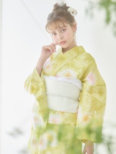 画像12: 【即日発送】イエローグリーン絞り柄浴衣 【浴衣3点セット 浴衣/帯/下駄】 [YMT] (12)