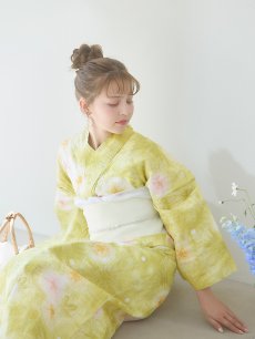 画像13: 【即日発送】イエローグリーン絞り柄浴衣 【浴衣3点セット 浴衣/帯/下駄】 [YMT] (13)