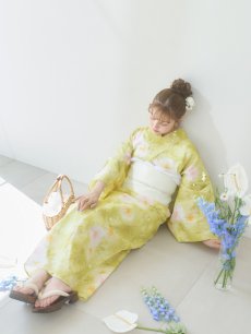 画像15: 【即日発送】イエローグリーン絞り柄浴衣 【浴衣3点セット 浴衣/帯/下駄】 [YMT] (15)