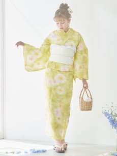 画像16: 【即日発送】イエローグリーン絞り柄浴衣 【浴衣3点セット 浴衣/帯/下駄】 [YMT] (16)