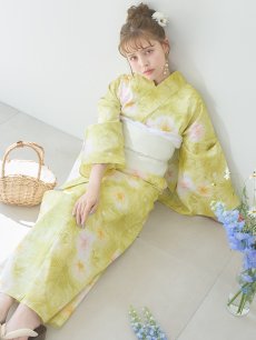 画像3: 【即日発送】イエローグリーン絞り柄浴衣 【浴衣3点セット 浴衣/帯/下駄】 [YMT] (3)