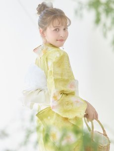 画像6: 【即日発送】イエローグリーン絞り柄浴衣 【浴衣3点セット 浴衣/帯/下駄】 [YMT] (6)