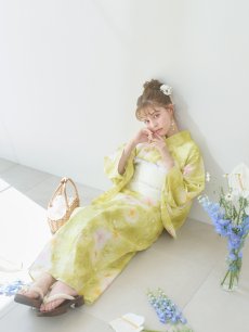 画像7: 【即日発送】イエローグリーン絞り柄浴衣 【浴衣3点セット 浴衣/帯/下駄】 [YMT] (7)