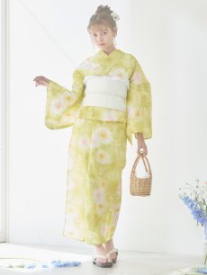 画像8: 【即日発送】イエローグリーン絞り柄浴衣 【浴衣3点セット 浴衣/帯/下駄】 [YMT] (8)