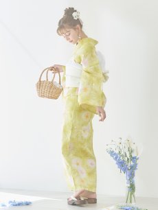 画像9: 【即日発送】イエローグリーン絞り柄浴衣 【浴衣3点セット 浴衣/帯/下駄】 [YMT] (9)