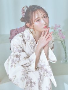 画像10: 【即日発送】くすみカラー× 水彩フラワー浴衣 【浴衣3点セット 浴衣/帯/下駄】 [YMT] (10)