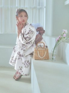 画像11: 【即日発送】くすみカラー× 水彩フラワー浴衣 【浴衣3点セット 浴衣/帯/下駄】 [YMT] (11)