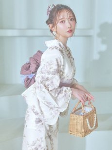 画像12: 【即日発送】くすみカラー× 水彩フラワー浴衣 【浴衣3点セット 浴衣/帯/下駄】 [YMT] (12)