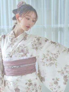 画像14: 【即日発送】くすみカラー× 水彩フラワー浴衣 【浴衣3点セット 浴衣/帯/下駄】 [YMT] (14)