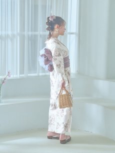 画像15: 【即日発送】くすみカラー× 水彩フラワー浴衣 【浴衣3点セット 浴衣/帯/下駄】 [YMT] (15)