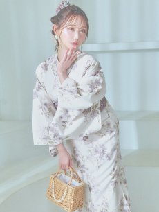 画像3: 【即日発送】くすみカラー× 水彩フラワー浴衣 【浴衣3点セット 浴衣/帯/下駄】 [YMT] (3)