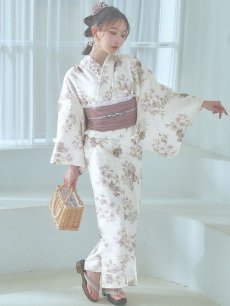 画像4: 【即日発送】くすみカラー× 水彩フラワー浴衣 【浴衣3点セット 浴衣/帯/下駄】 [YMT] (4)