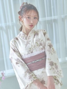 画像6: 【即日発送】くすみカラー× 水彩フラワー浴衣 【浴衣3点セット 浴衣/帯/下駄】 [YMT] (6)