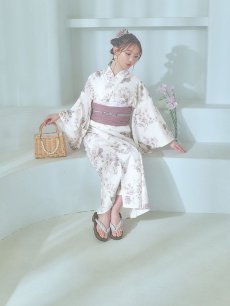 画像7: 【即日発送】くすみカラー× 水彩フラワー浴衣 【浴衣3点セット 浴衣/帯/下駄】 [YMT] (7)