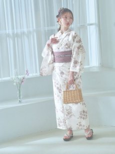 画像8: 【即日発送】くすみカラー× 水彩フラワー浴衣 【浴衣3点セット 浴衣/帯/下駄】 [YMT] (8)