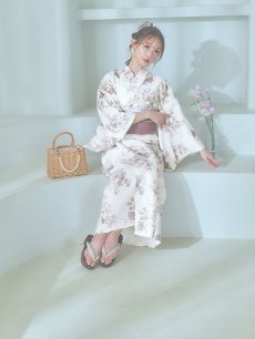 画像9: 【即日発送】くすみカラー× 水彩フラワー浴衣 【浴衣3点セット 浴衣/帯/下駄】 [YMT] (9)