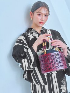 画像9: 【即日発送！】ストライプ×フラワーレトロ浴衣 【浴衣3点セット 浴衣/帯/下駄】 [YMT] (9)