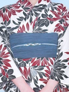 画像15: 【即日発送】ネイビー＆レッドフラワーモダン浴衣 【浴衣3点セット 浴衣/帯/下駄】 [YMT] (15)