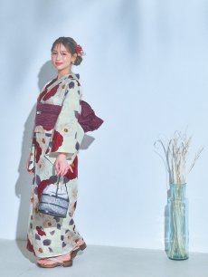 画像12: 【即日発送】ホワイト＆レッド椿浴衣 【浴衣3点セット 浴衣/帯/下駄】 [OF04] (12)