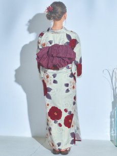 画像13: 【即日発送】ホワイト＆レッド椿浴衣 【浴衣3点セット 浴衣/帯/下駄】 [OF04] (13)