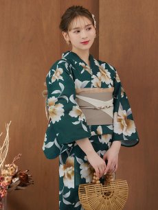 画像10: 【即日発送】グリーン×牡丹浴衣 【浴衣3点セット 浴衣/帯/下駄】 [YMT] (10)