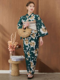 画像12: 【即日発送】グリーン×牡丹浴衣 【浴衣3点セット 浴衣/帯/下駄】 [YMT] (12)