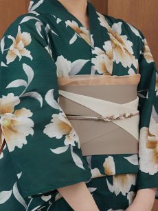 画像14: 【即日発送】グリーン×牡丹浴衣 【浴衣3点セット 浴衣/帯/下駄】 [YMT] (14)